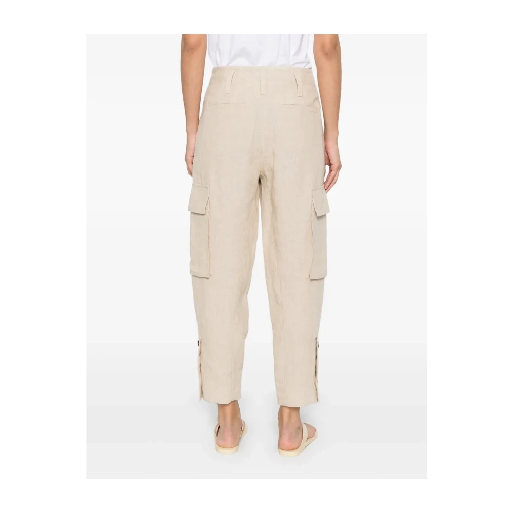 BRUNELLO CUCINELLI Beige Linnen Broek Elegante Stijl Beige Dames
