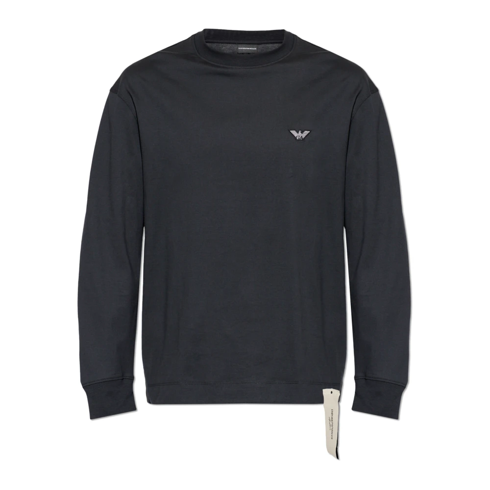 Emporio Armani Mannelijk Grijs Tops Heren, L, Katoen, T-Shirt Met Lange Mouwen