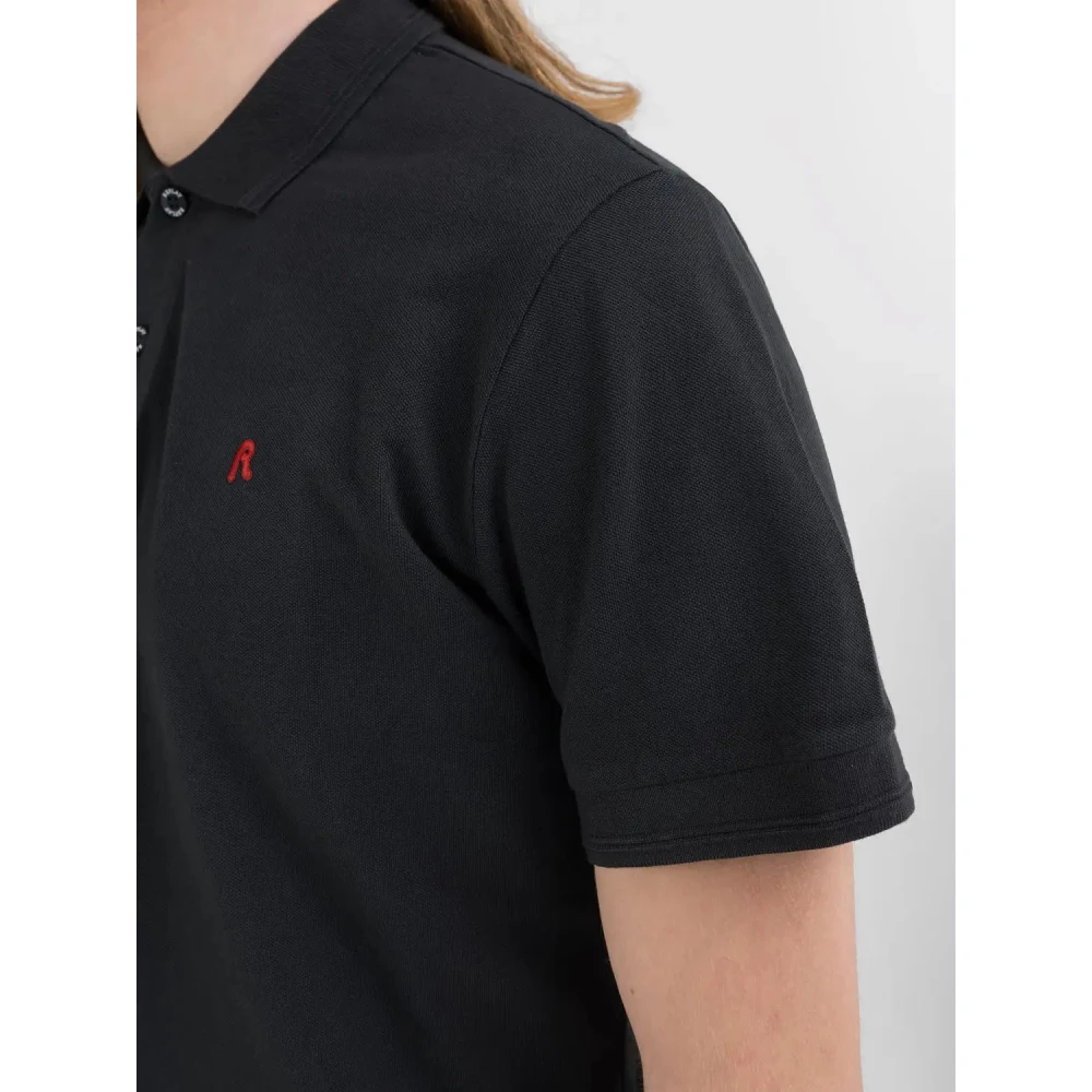 Replay Cotton Short Sleeve Polo Shirt Black Heren