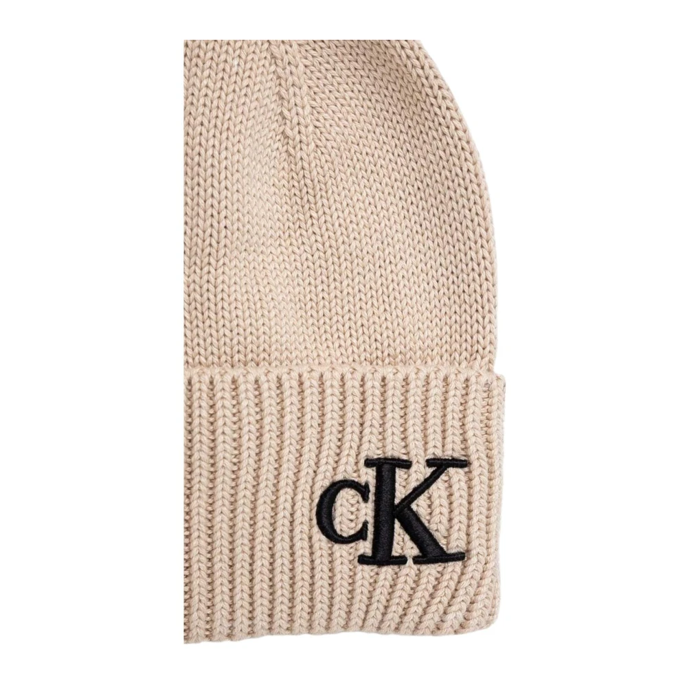 Calvin Klein Ribgebreide Pom Beanie Beige Dames