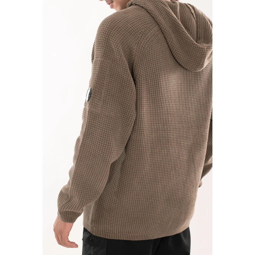 C.P. Company Chenille Wafel Gebreide Hoodie Beige Heren