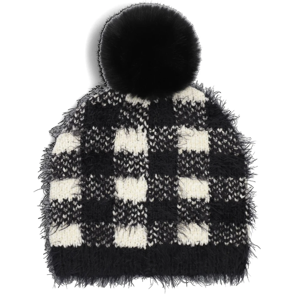 Liu Jo Geruite Hoed met Glitterdraad Pompon Black Dames