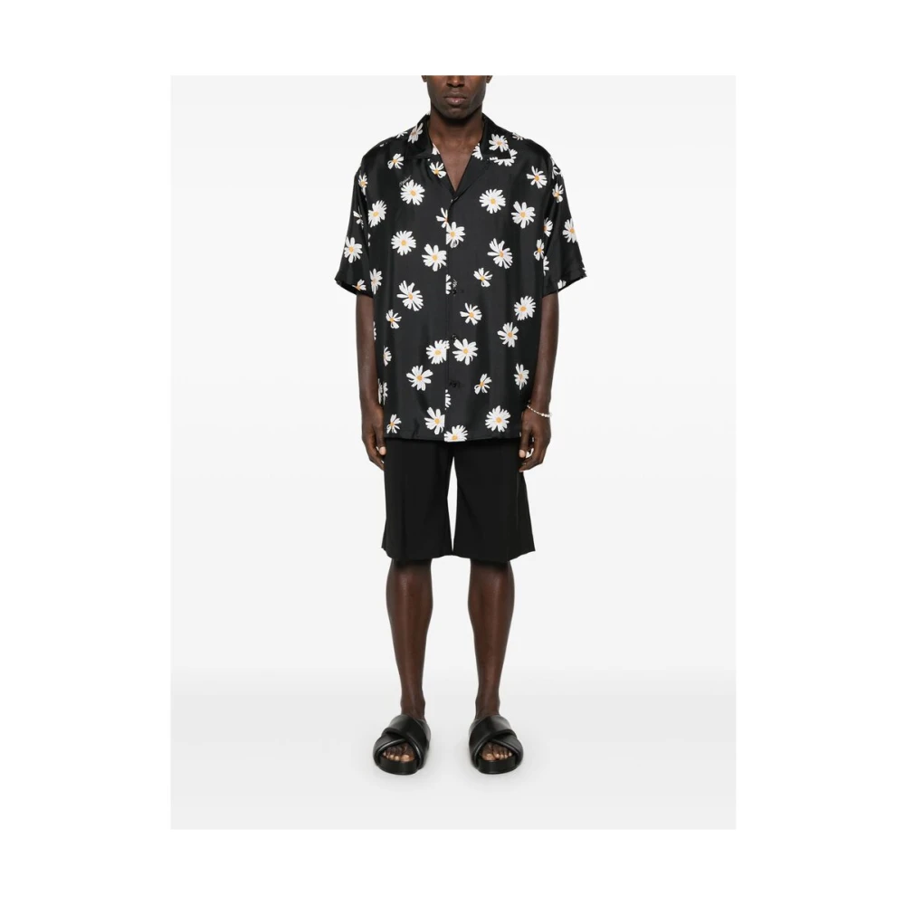Moschino Zwarte Campkraag Overhemd Korte Mouwen Black Heren