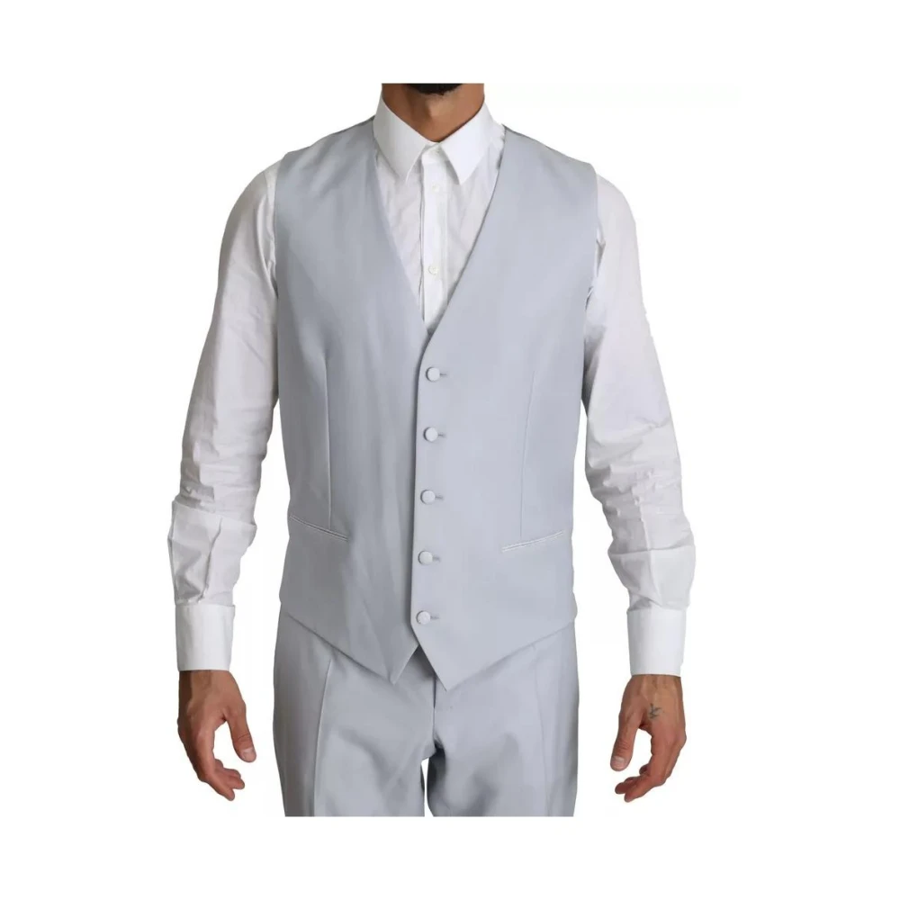 Dolce & Gabbana Lichtblauw Slim Fit Wollen Pak Blue Heren