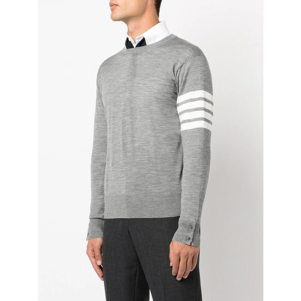 Thom Browne Grijze 4-Bar Crew Neck Jumper Gray Heren