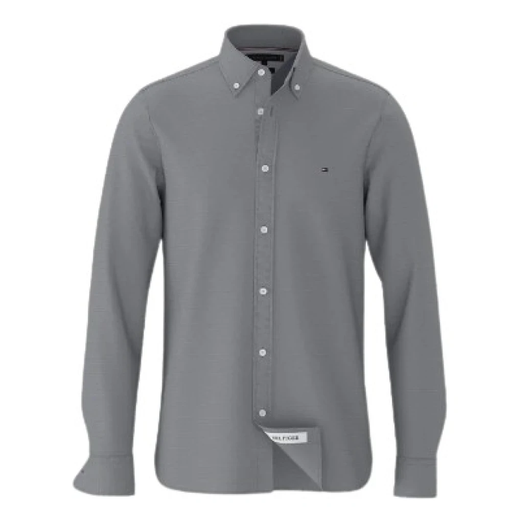 Tommy Hilfiger Navy Katoenen Overhemd met Geborduurd Logo Gray Heren