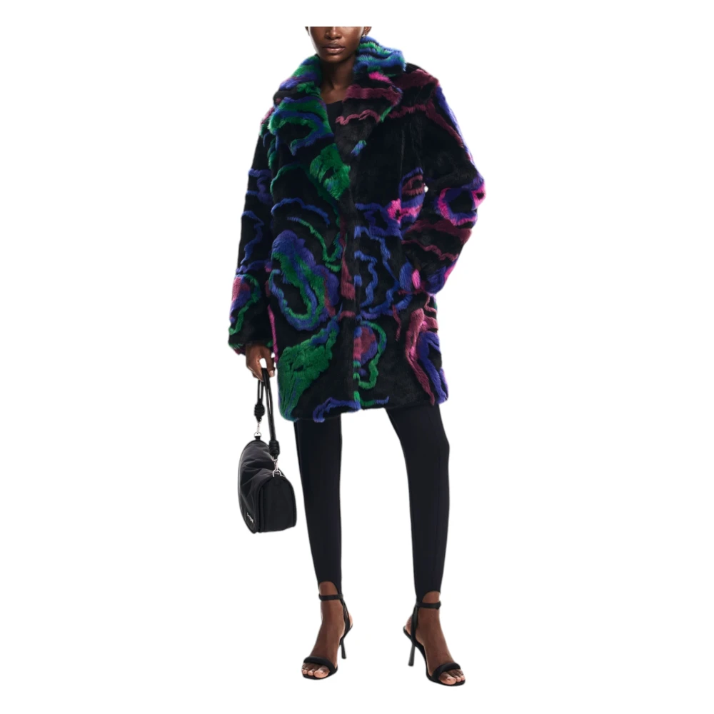 Desigual Zwarte Lange Mouw Reverskraag Jas Multicolor Dames
