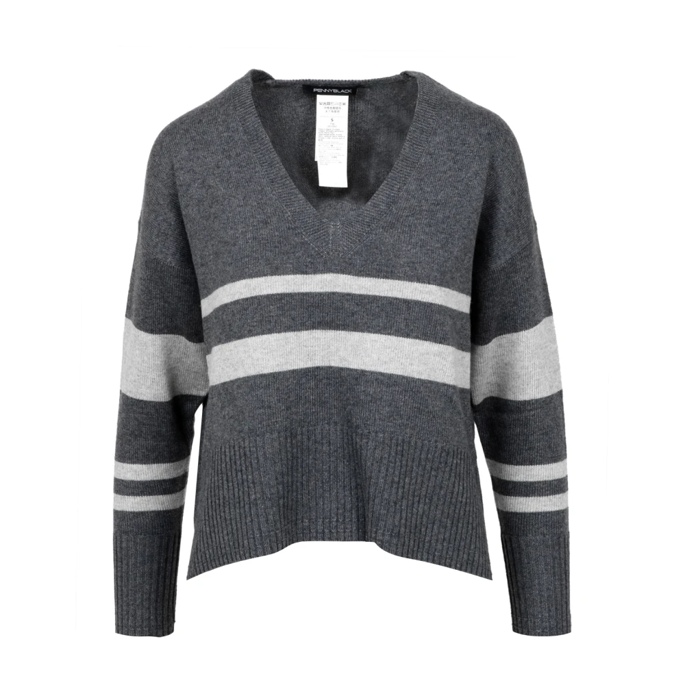 Pennyblack Gestreepte V-hals wollen trui Gray Dames