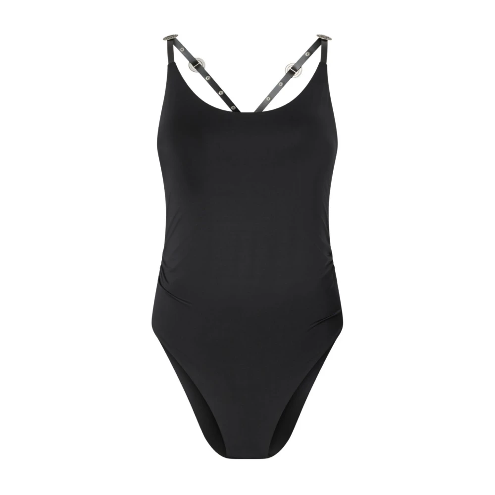 Pinko Women's Black Swimsuits, S, Bodysuit With Crossed Shoulder Straps