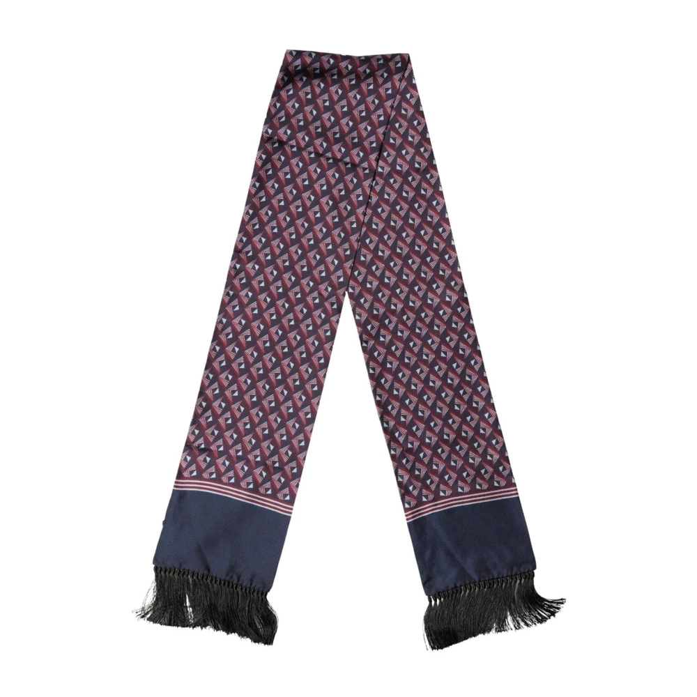 Dolce & Gabbana Men's Multicolor Silk Scarves, One Size, Geometric Pattern Silk Fringe Scarf