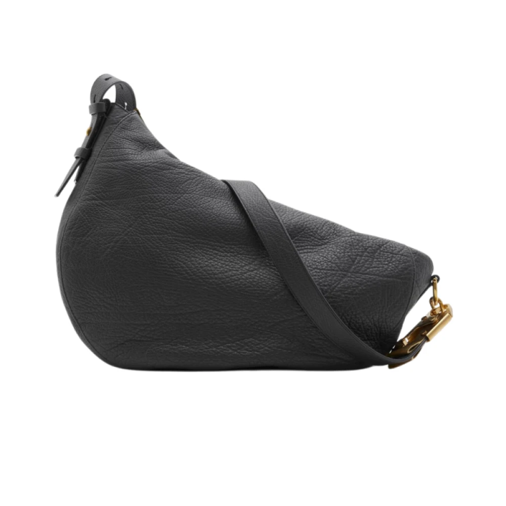 Burberry Middelgrote Zwarte Leren Schoudertas met Gouden Gesp Black Dames