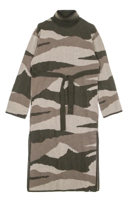 Långärmad Hög Hals Camo Klänning