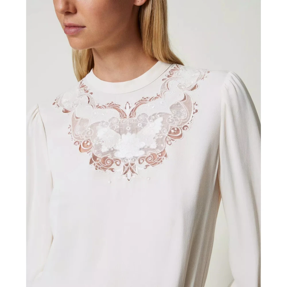 Twinset Bloemen Geborduurde Crepe Blouse White Dames