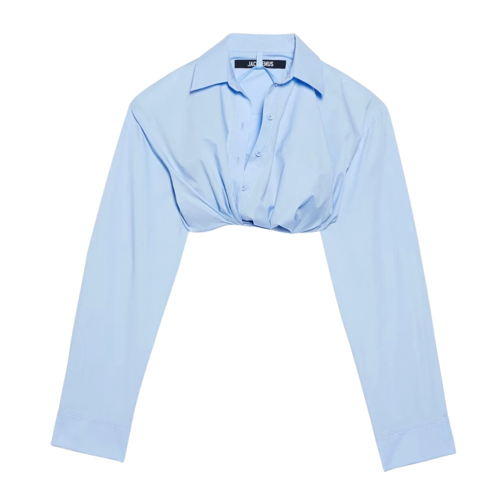 Jacquemus Blauwe Twisted Cropped Shirt met Gedrapeerde Taille Blue Dames