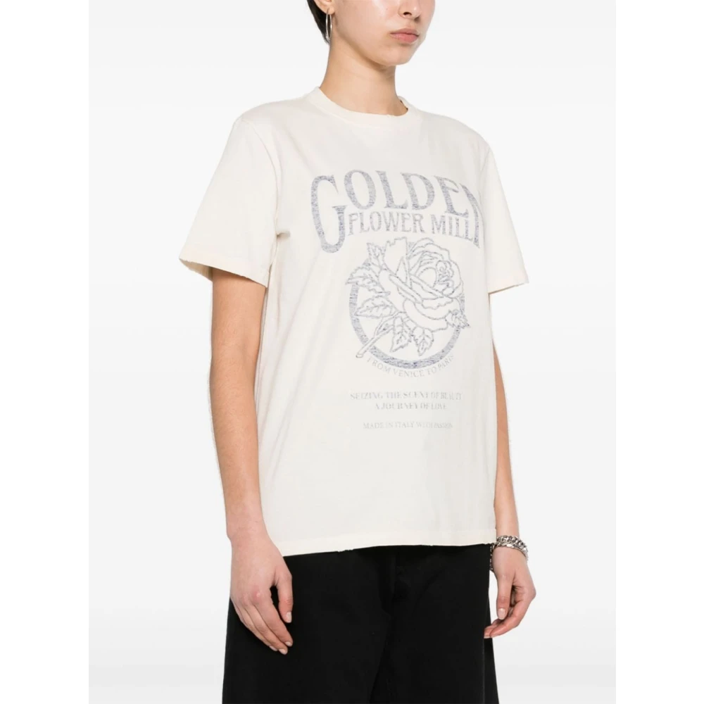 Golden Goose Versleten Logo Print T-shirts en Polos White Dames