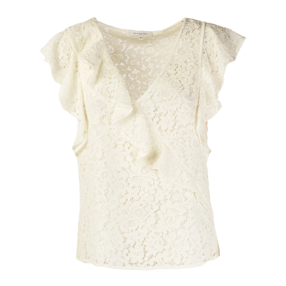 PATRIZIA PEPE Mouwloze Kant Blouse Zomerstijl White Dames