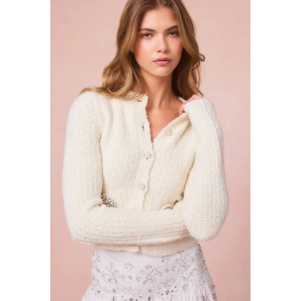 Loveshackfancy Hart Cardigan Wonderland Shimmer Beige Dames