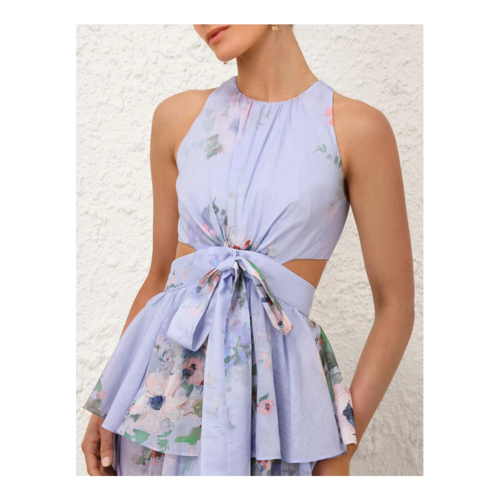Zimmermann Blauwe Bloemen Midi Jurk met Strik Blue Dames