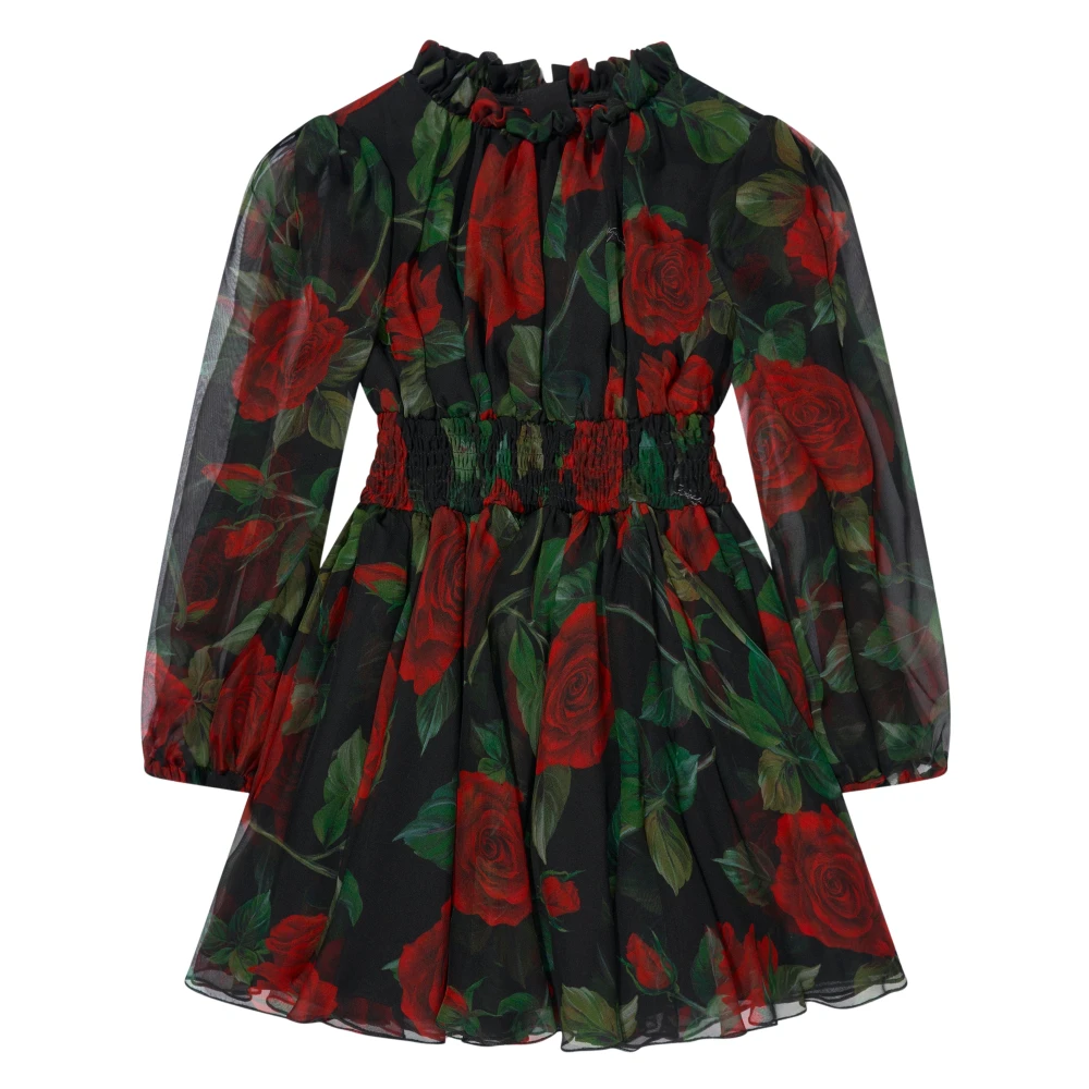 Dolce & Gabbana Girls Black Tulle Rose Dress In