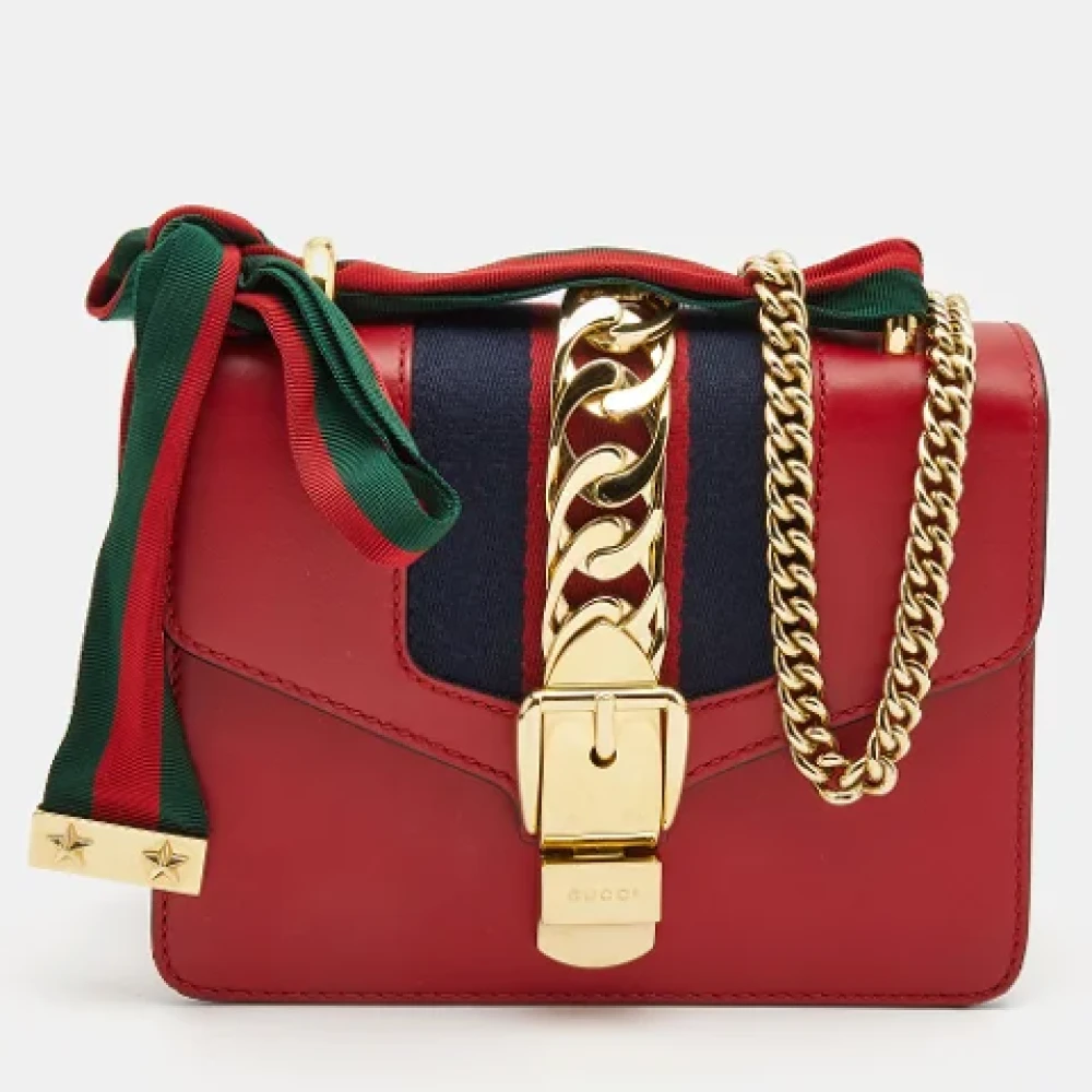 Gucci Vintage Rode Leren Gucci Sylvie Crossbody Tas Red Dames