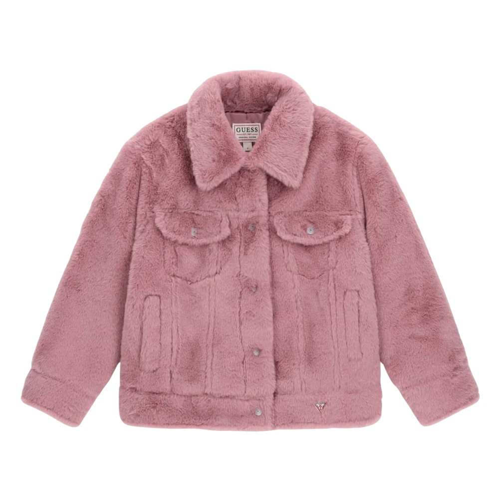 Guess Plush Faux Fur Jacket - Unisex - Winter Jackets - Pink - 10 Y - Kids