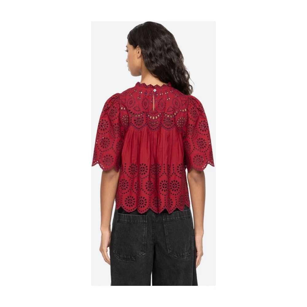 Sea NY Geborduurde top met korte mouwen en pofmouwen Red Dames
