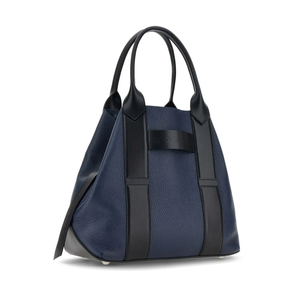 Hogan Blauwe Script Tote Tas met Zilveren Details Blue Dames