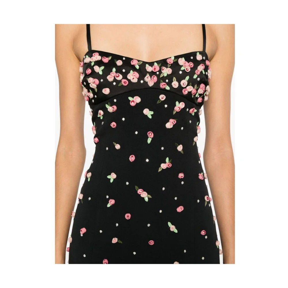 Blumarine Zwarte Jurk met Bloemenapplicatie Black Dames