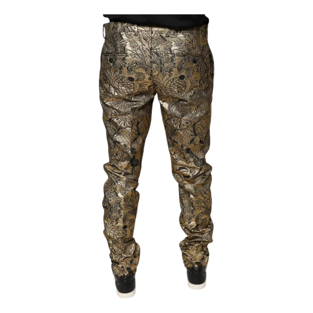 Dolce & Gabbana Gouden Bloemen Jacquard Pantalon Yellow Heren
