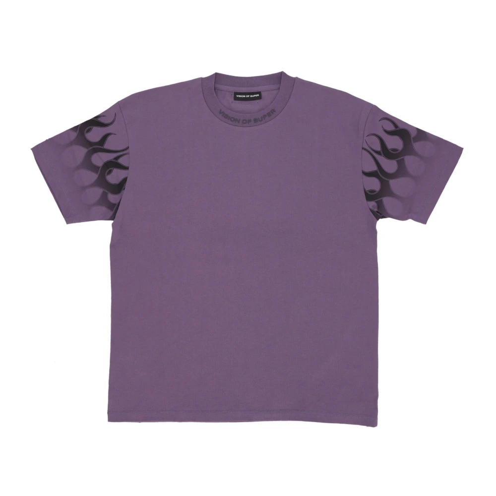 Vision Of Super Men's Purple T-Shirts, L, Flames Tee /Black