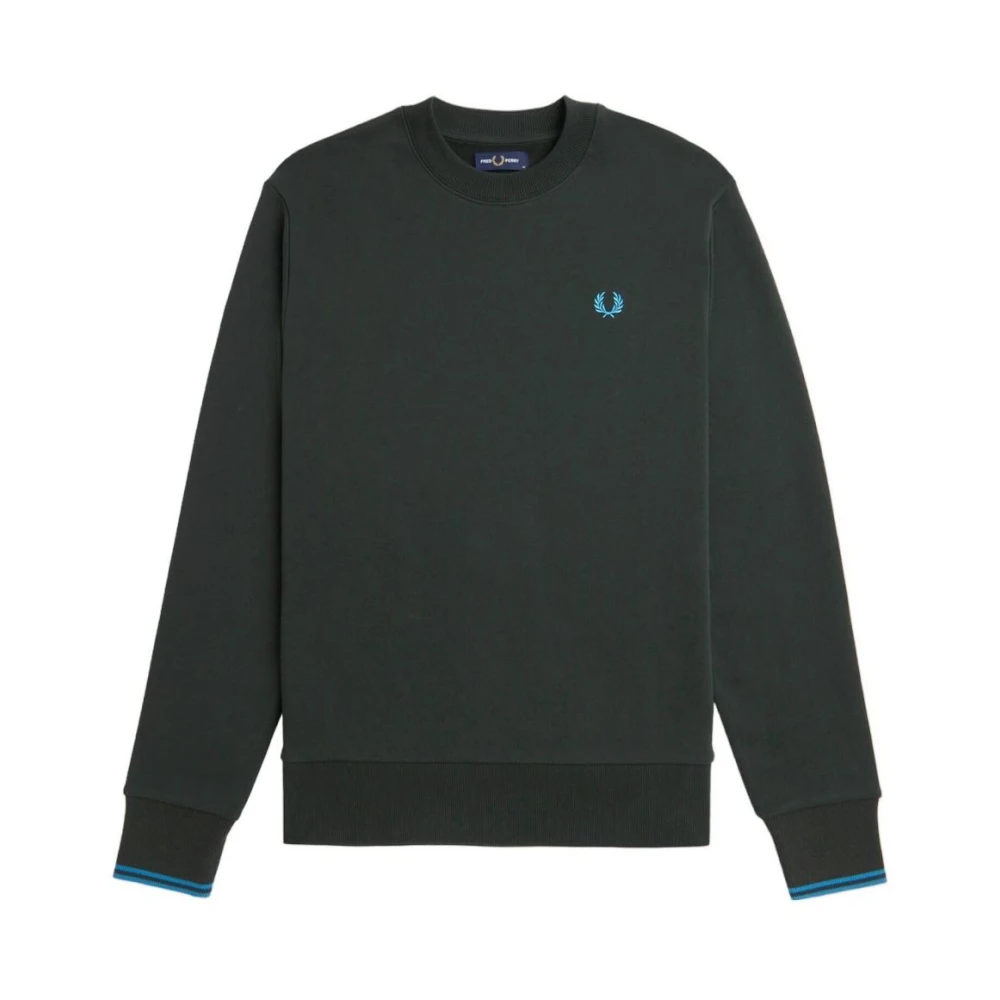 Fred Perry Rund Hals Bouclé Sweatshirt med Ribbade Kanter Green, Herr