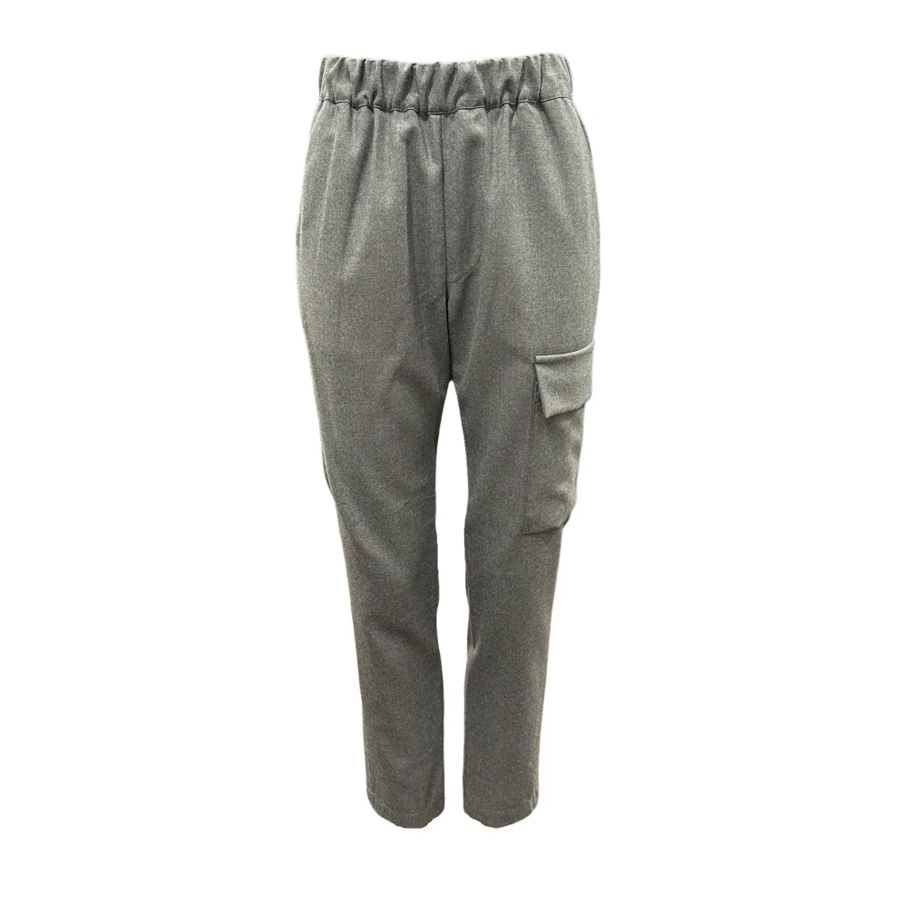Lis Lareida Elastische taille wollen broek met zakken Gray Dames