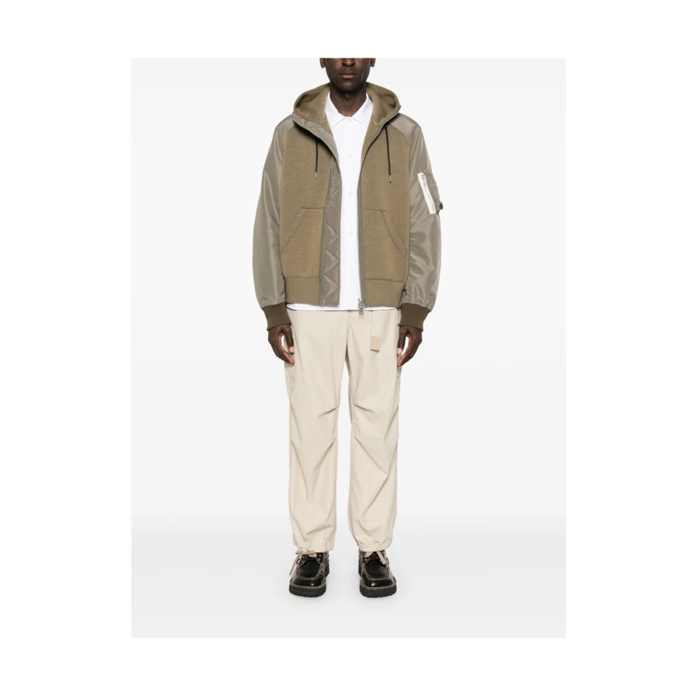 Sacai Olijfgroene Hoodie met Rits Green Heren