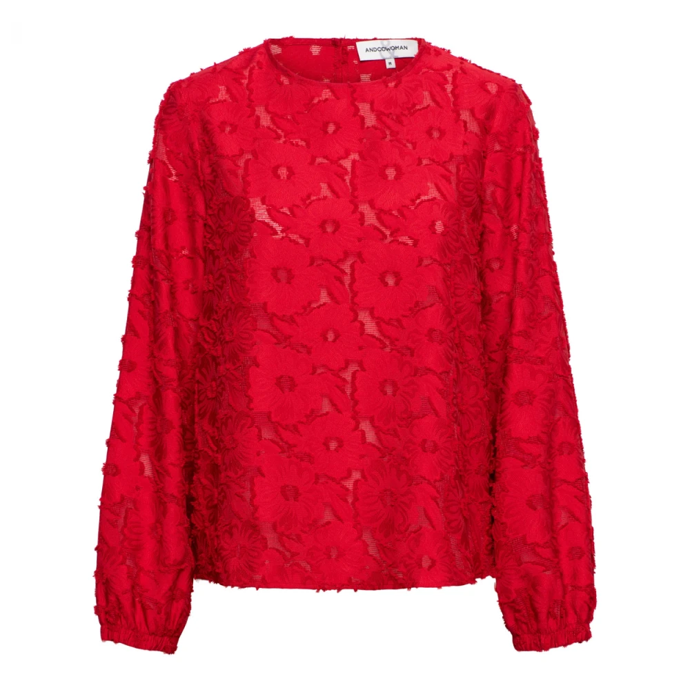 &Co Woman Bloes met lange mouwen en ruches Red Dames