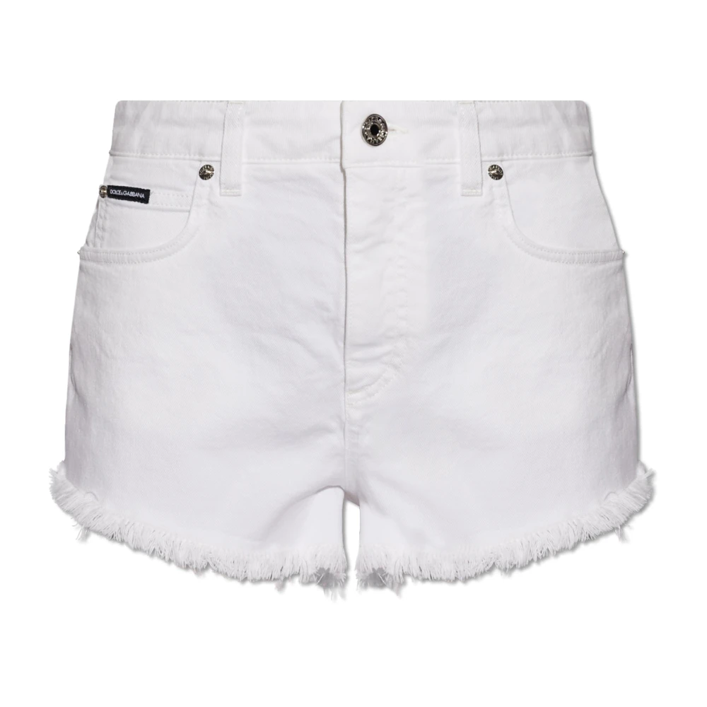 Dolce & Gabbana Hoge taille rafelige denim shorts White Dames