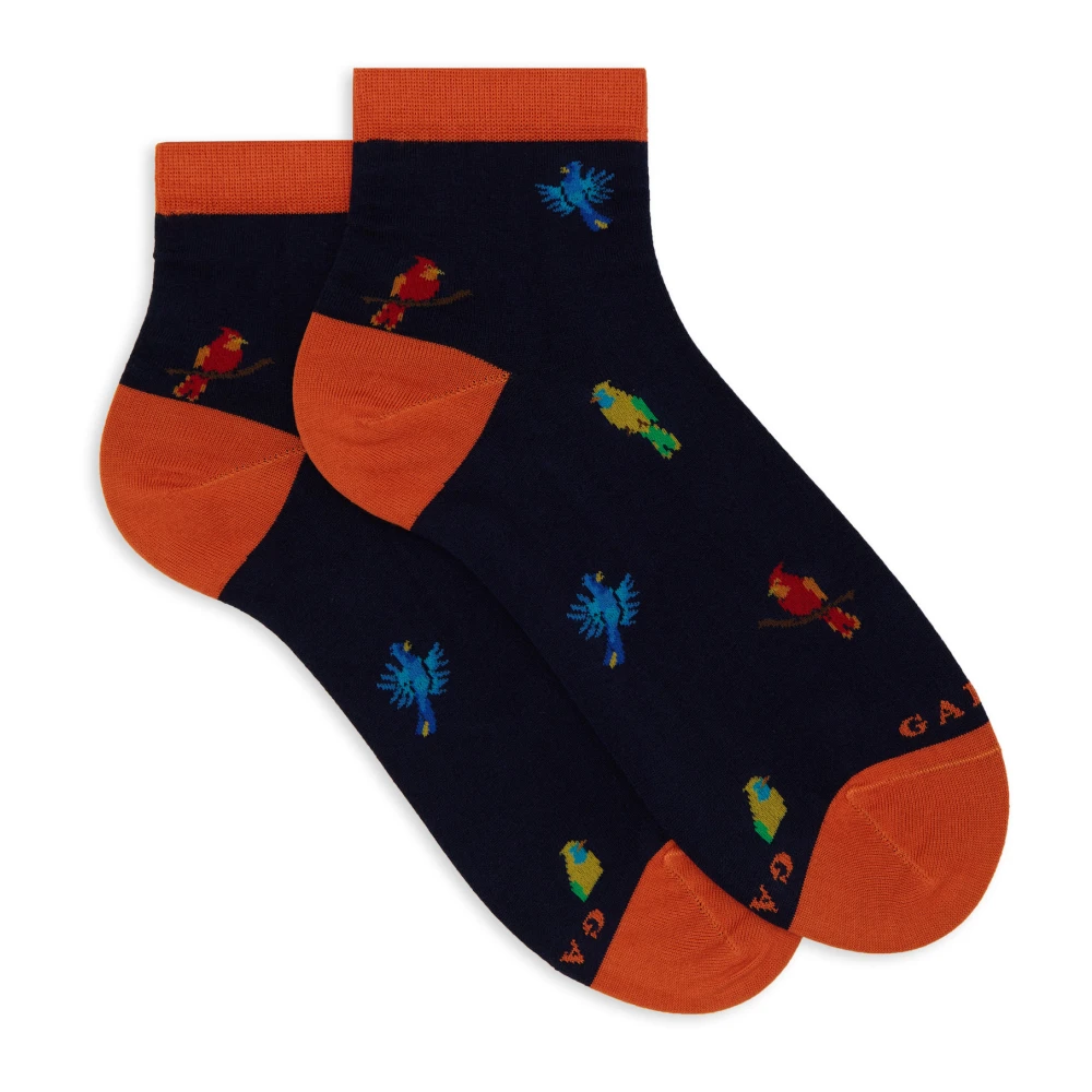 Gallo Korte blauwe katoenen sokken voor dames met specht motief Multicolor Dames