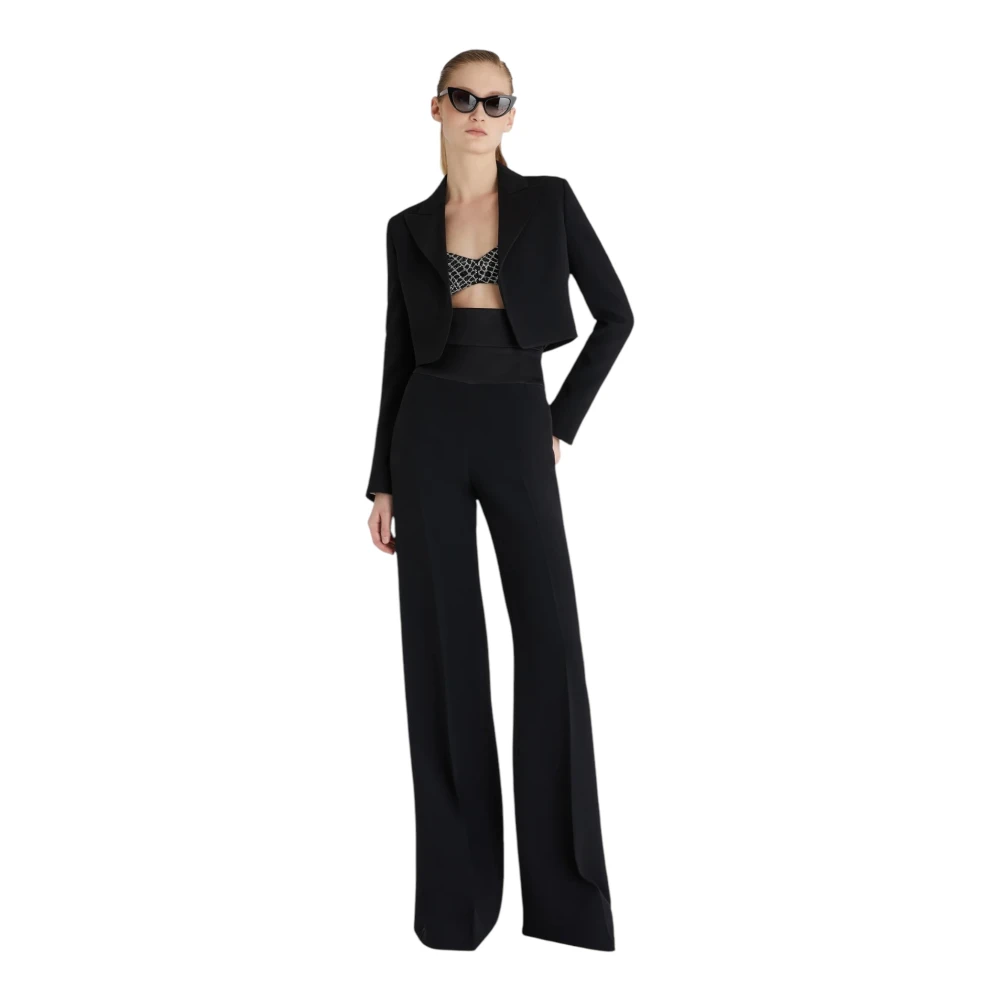 Ermanno Scervino Korte Zwarte Interlock Jas Zijden Revers Black Dames