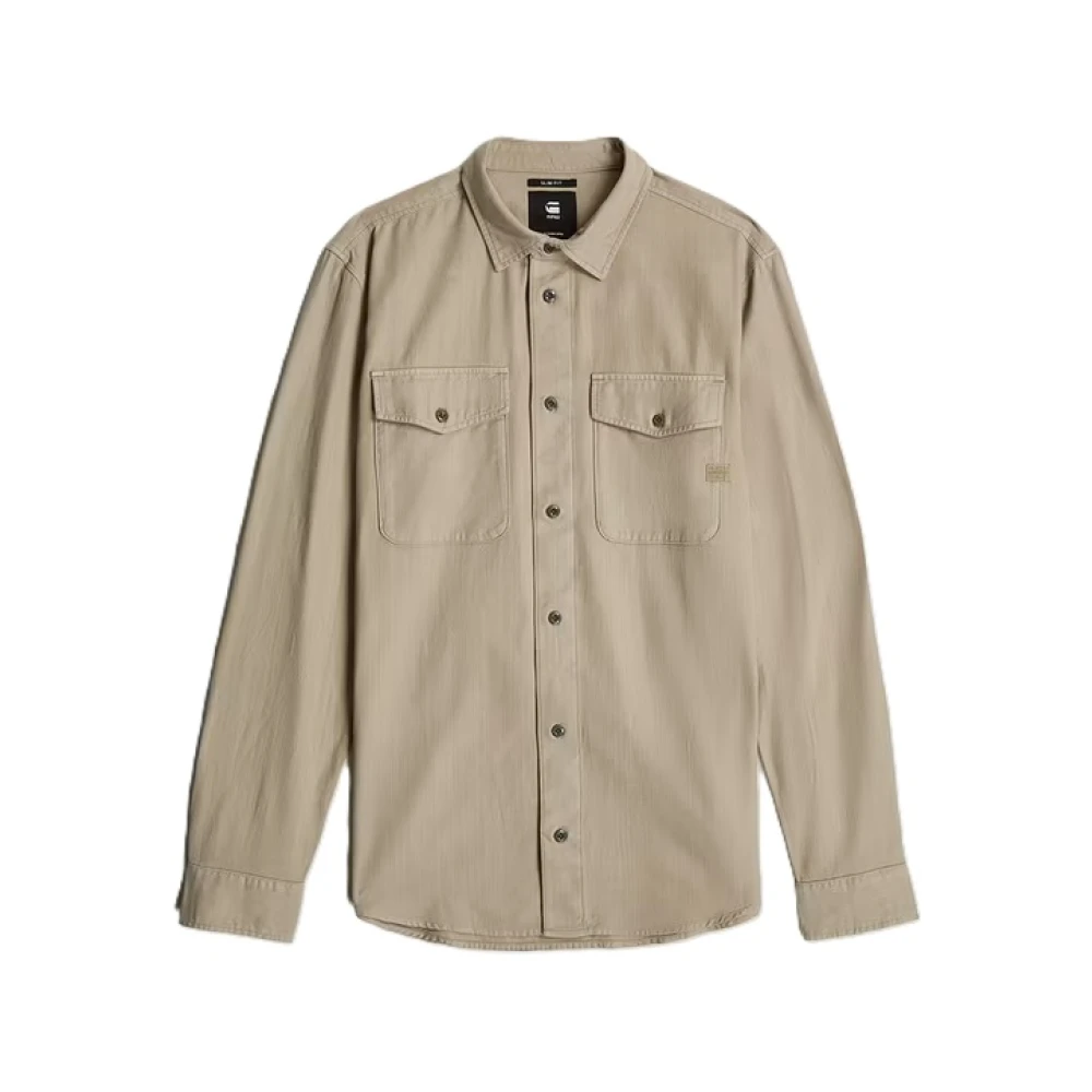 G-Star Marine Slim Fit Overhemd Lange Mouw Beige