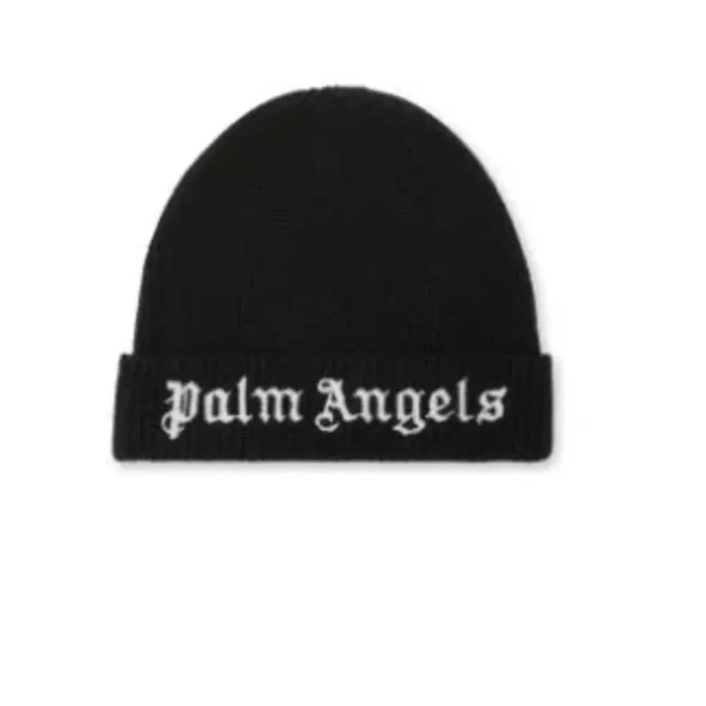 Palm Angels Barn Logo Stickad Mössa Svart Vit Black, Pojke