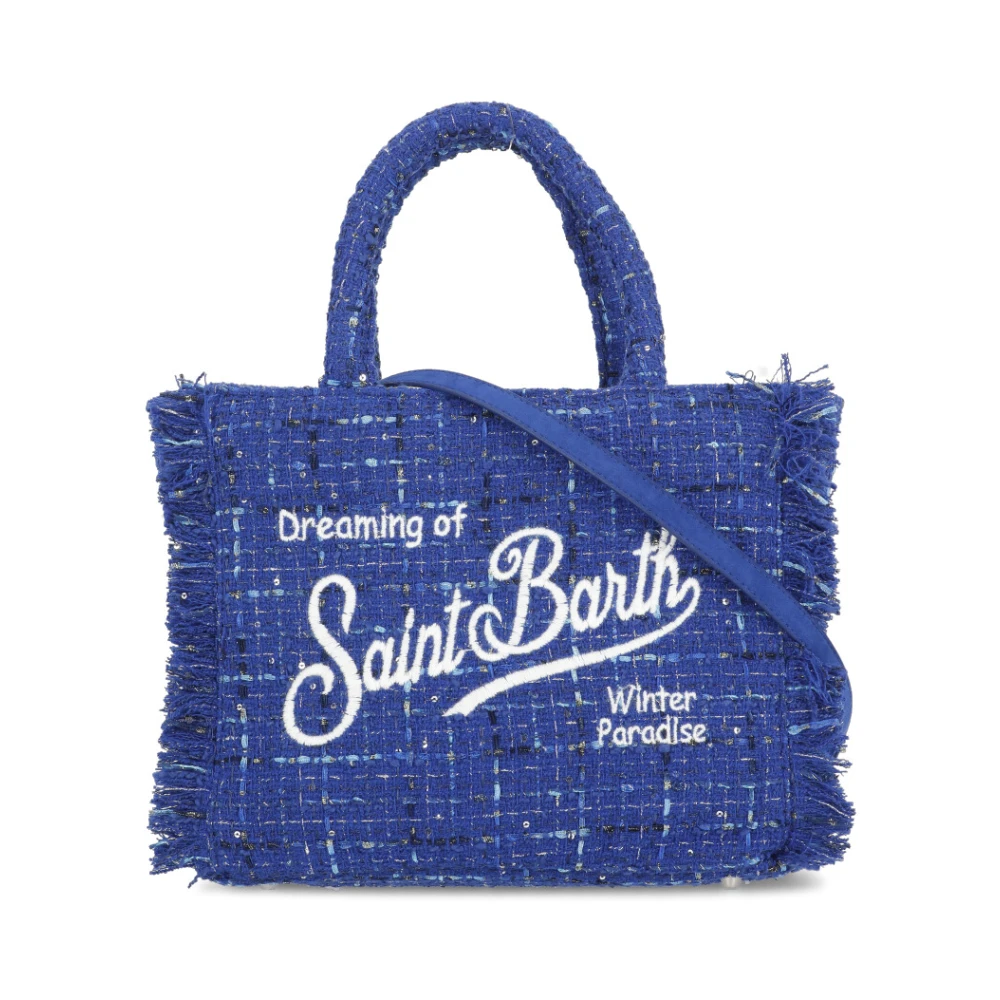 Saint Barth Blauwe Stoffen Handtas met Franjes Blue Dames