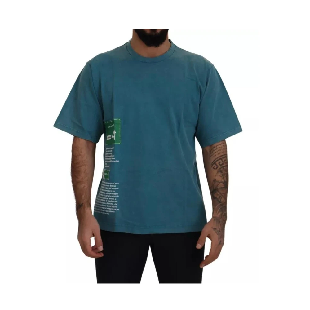 Dolce & Gabbana Men's Blue Logo Print Crewneck Cotton T-Shirt