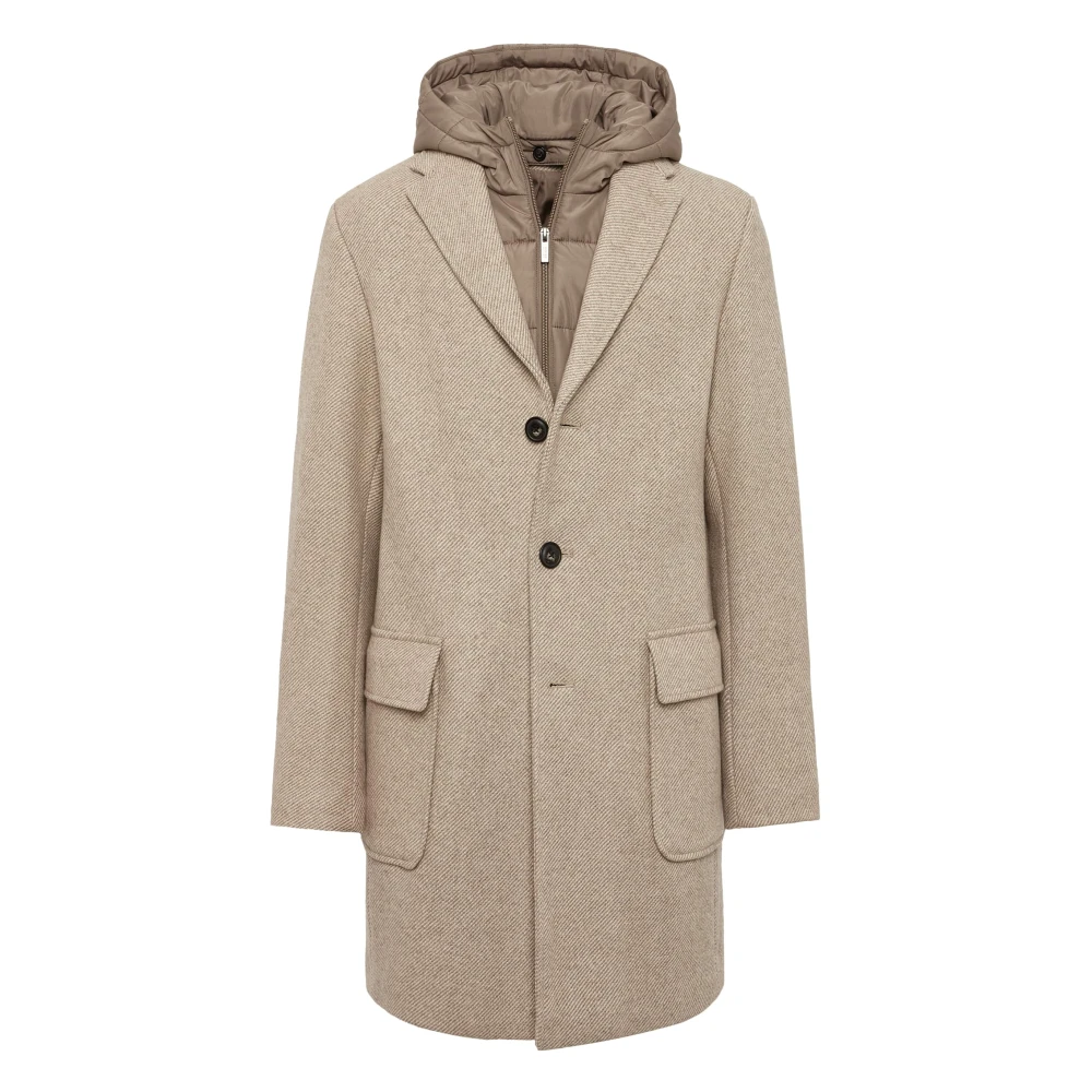 Boggi Milano Wolmix Jas met Hoodie Bib Beige Heren