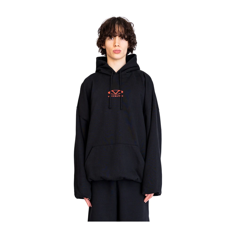 Vetements Zwart Rood Cropped Boxy Hoodie Black Heren