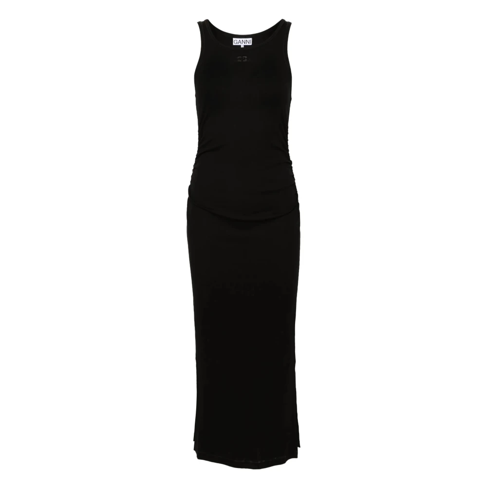 Ganni Zwarte Katoenen Maxi Jurk Black Dames