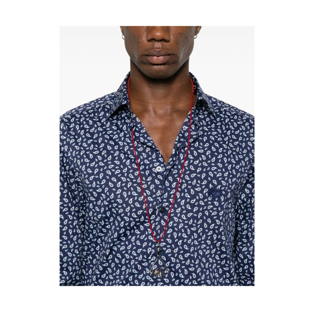 ETRO Navy Blue Buttoned Shirt Pegaso Motif Blue Heren