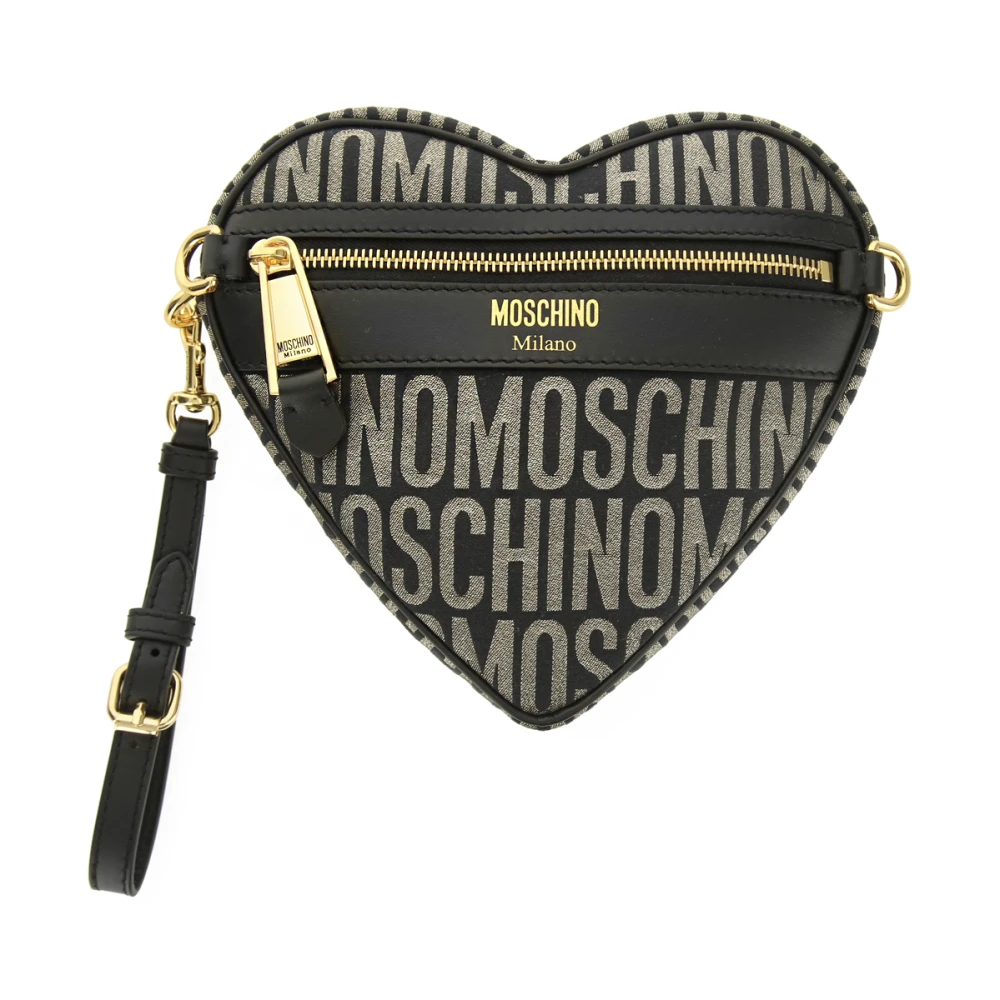 Moschino Hjärta Logo Lurex Väska Black, Dam