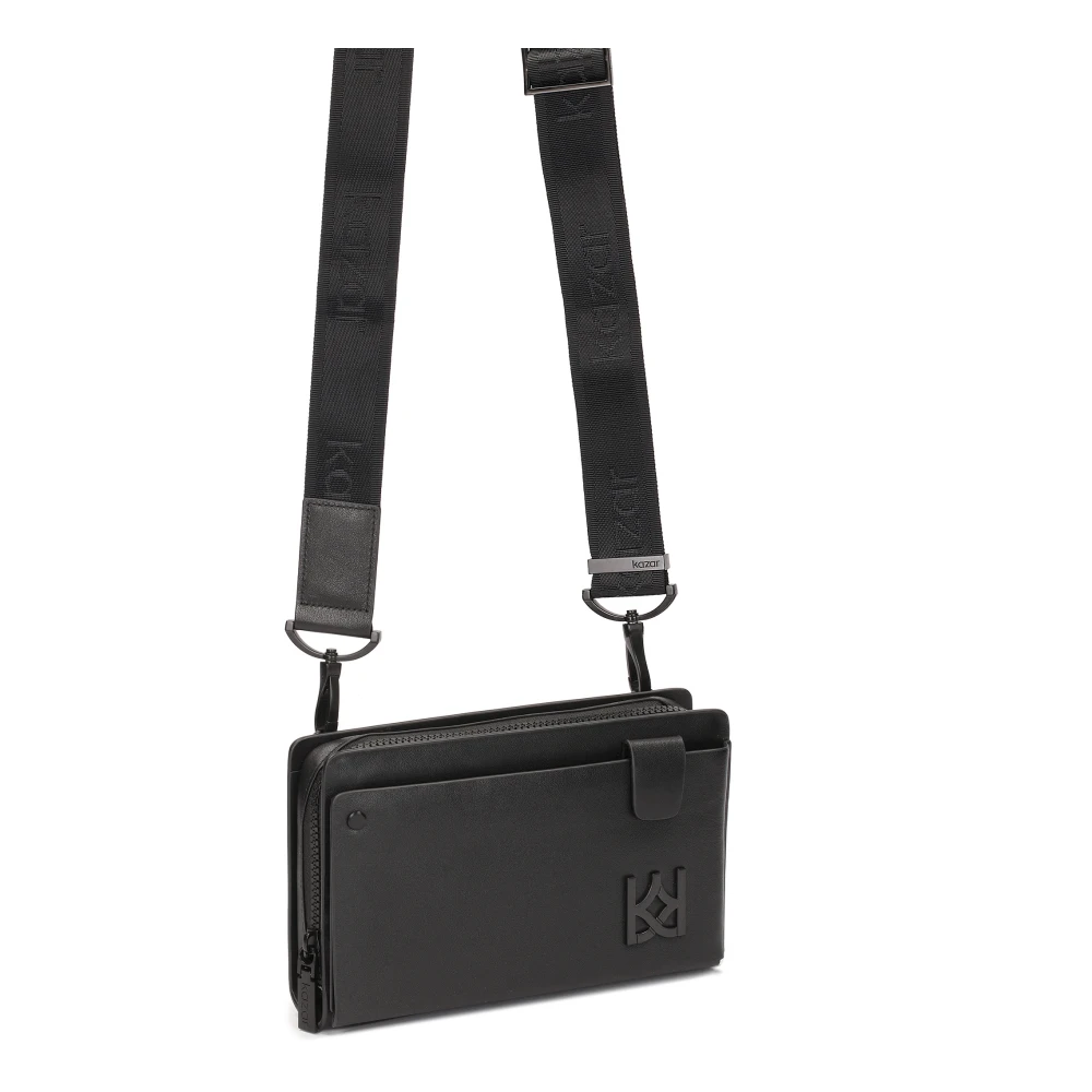 Kazar Zwarte leren heren zakje met riem Black Heren