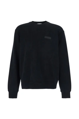 Svart sweatshirt med rund hals och logotyp på framsidan i bomull för män