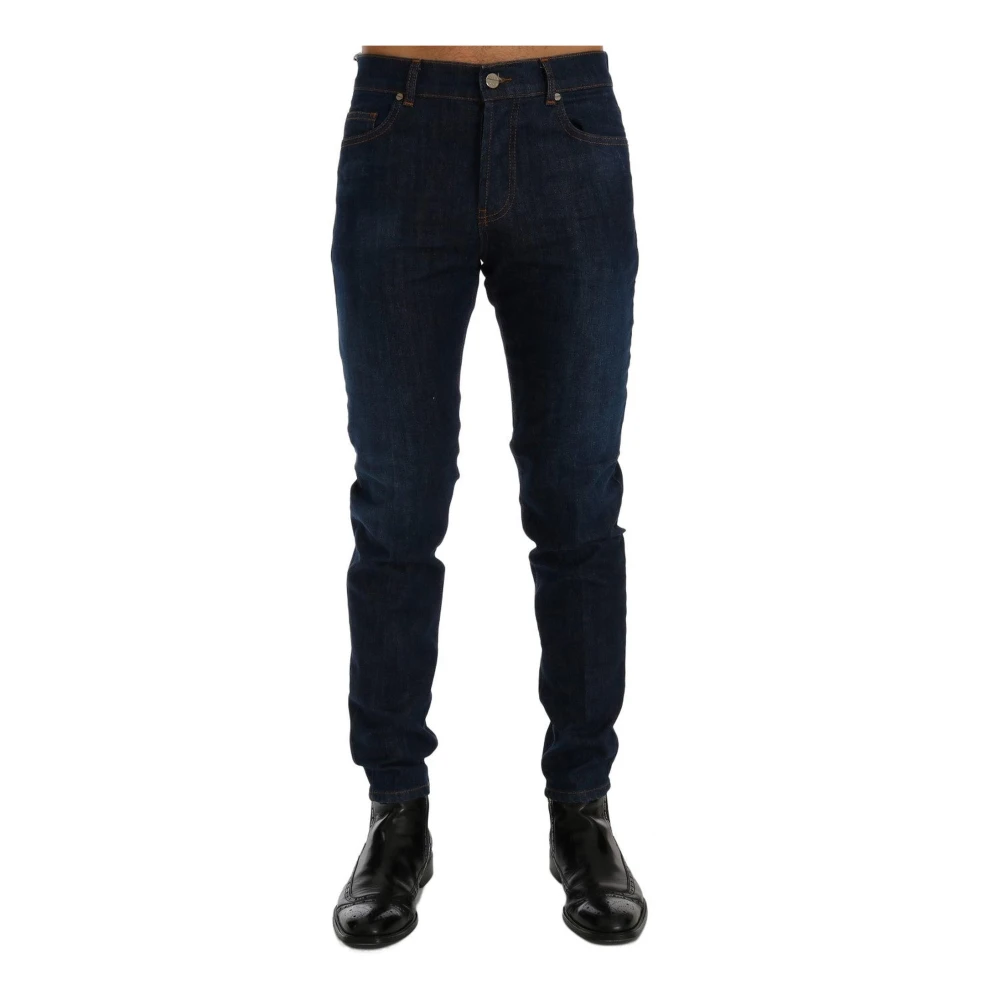 Frankie Morello Blue Slim Fit Jeans, Male, W33, Slim Fit Jeans Wash