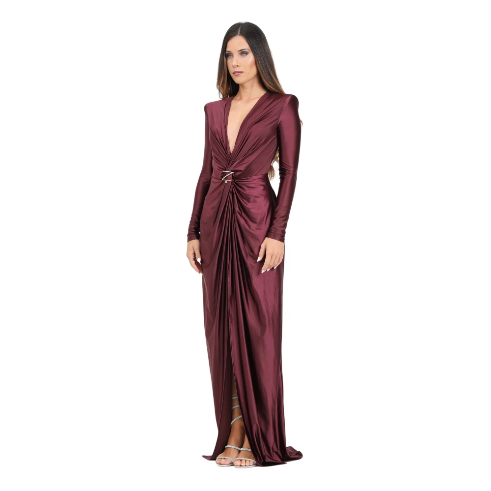 Elisabetta Franchi Bordeaux Jurk met Lange Mouwen en Split Red Dames